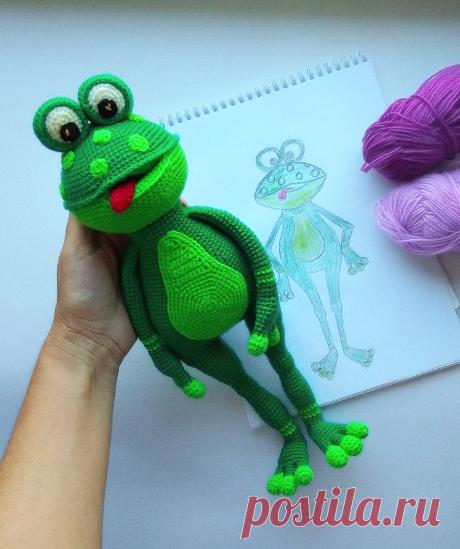 PDF Лягушка-Квакушка крючком. FREE crochet pattern; Аmigurumi animal patterns. Амигуруми схемы и описания на русском. Вязаные игрушки и поделки своими руками #amimore - Лягушка, большой лягушонок.
