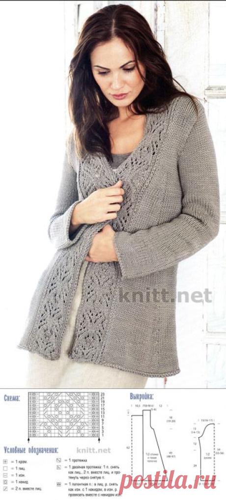 Вязаный спицами жакет с ажурной каймой | knitt.net | Все о вязании