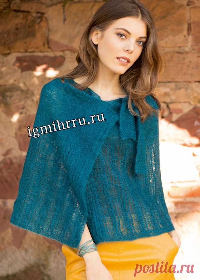 Мохеровый палантин с завязками. Спицами. / igmihrru.ru