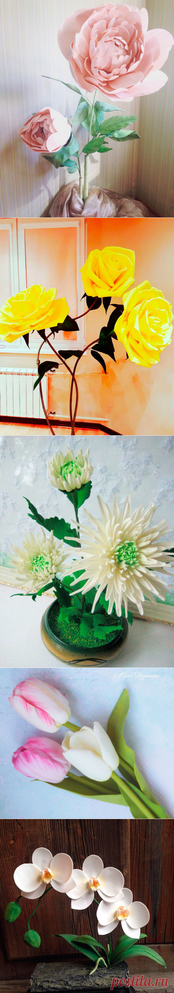 В последнее время очень популярным украшением банкетных залов, фотозон, кафе и т.д. стали гигантские цветы, которые изготавливаются из разных материалов, в том числе, и из фоамирана.