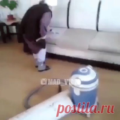 Помошница. Пока внуки на работе. бабуля пылесосит