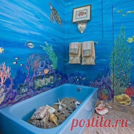 Дизайн интерьера ванной комнаты в стиле тропического морского дна