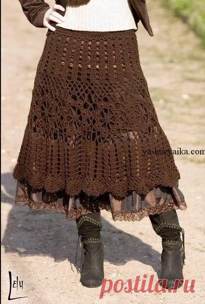 Шоколадная юбка крючком.Схемы здесь https://ya-hozyaika.com/vyazanie-kryuchkom/tuniki-plat-ya-yubki/yubka-v-stile-boho/