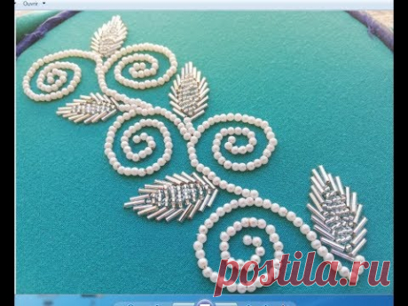 Hand embroidery,borderline embroidery with pearl.