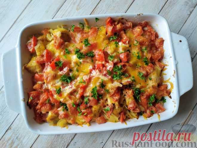 Рецепт: Запеканка из макарон с курицей и помидорами на RussianFood.com