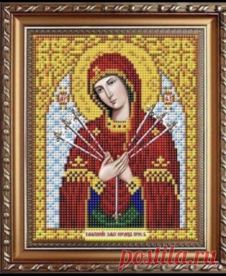 Образ Богородицы Семистрельная Умягчения Злых Сердец. Вышивка крестиком бисером
