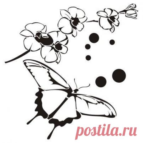 Трафарет, Декоративное панно, Бабочки, Винтаж, Vintage, ориентализм, Трафарет Бабочка и цветок сакуры