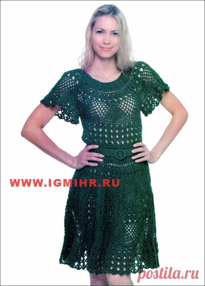 Летнее платье изумрудного цвета. Крючок