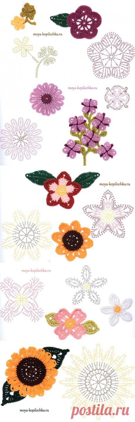 Вязаные цветы. 100 цветочных мотивов для вязания крючком со схемами | Подружки