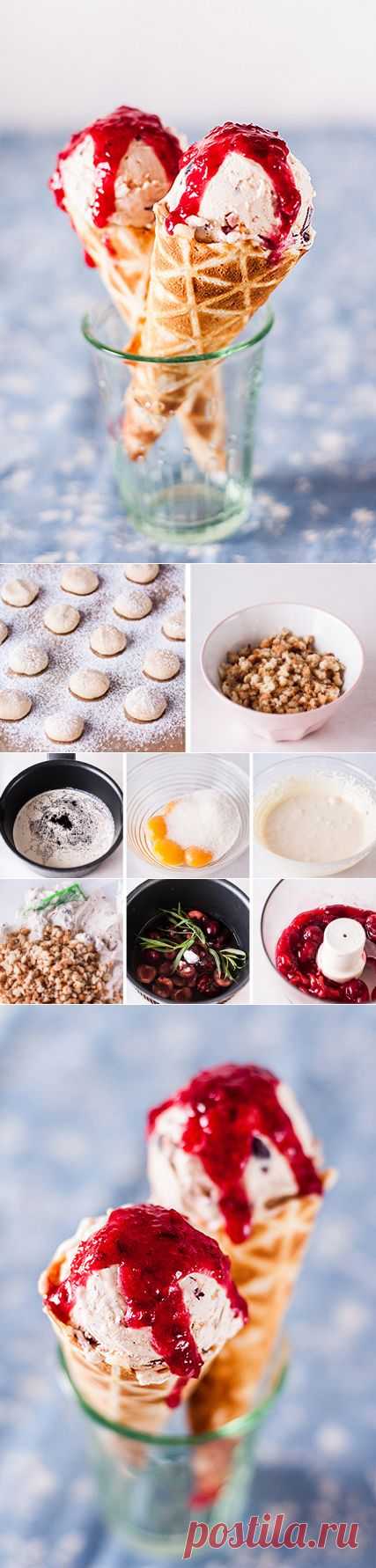 Черешневое мороженое с печеньем амаретти и соусом из тархуна - My recipe book