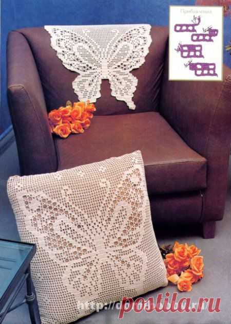 Узор вязания бабочки в технике филе