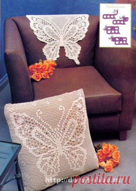 Узор вязания бабочки в технике филе