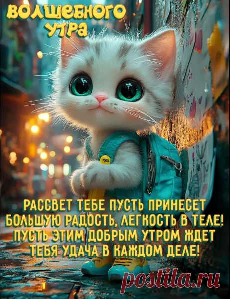 Открытка доброе утро с котиком, картинка волшебного утра