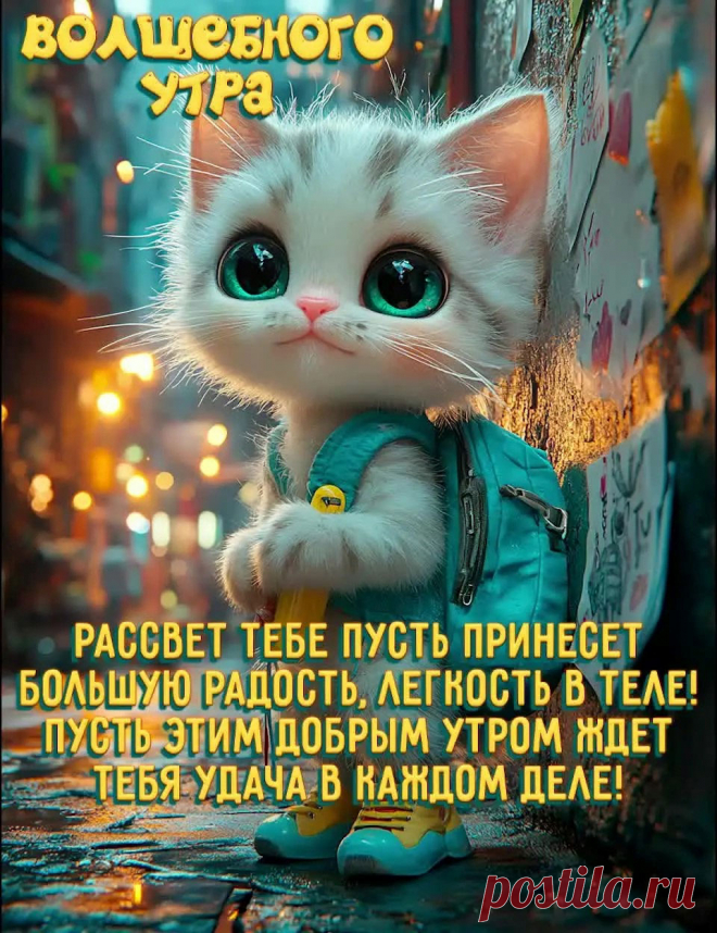Открытка доброе утро с котиком, картинка волшебного утра