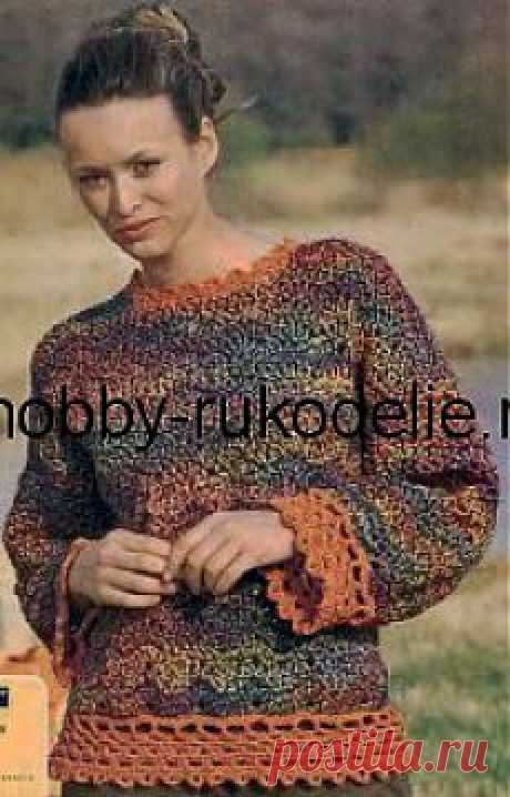 Хобби (рукоделие своими руками): вышивка, вязание » Архив блога » Меланжевый пуловер с ажурными планками – вязание крючком