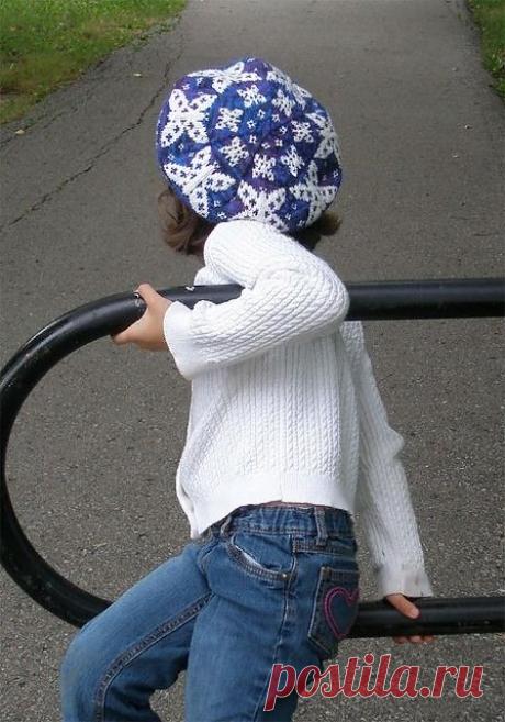 Детский жаккардовый берет с бабочками(схема)