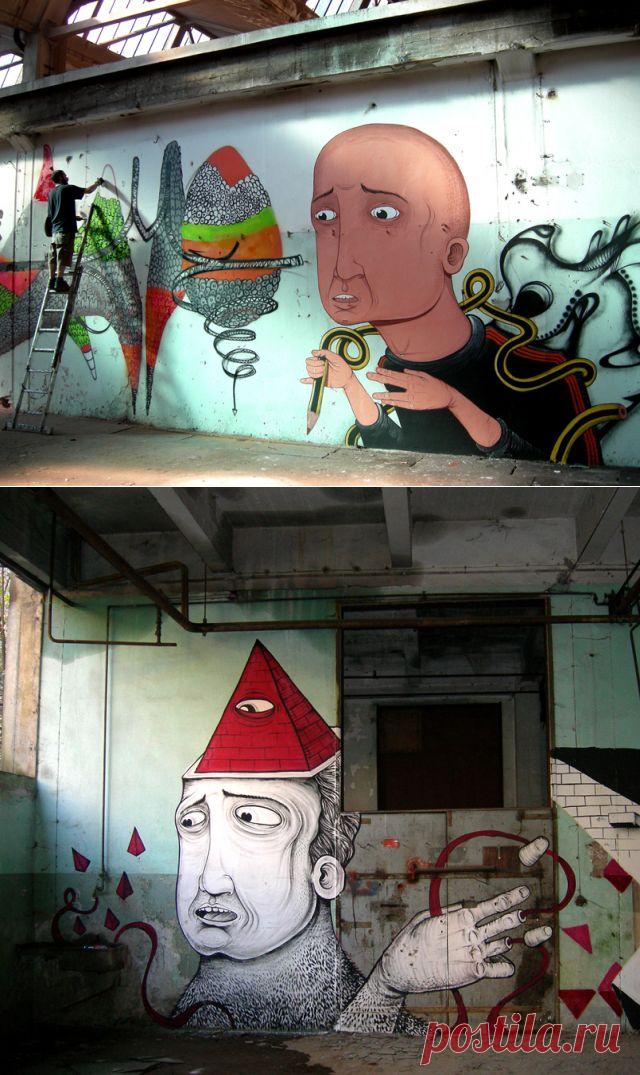 (+1) комм - Полотна на стенах заброшенных зданий | Искусство