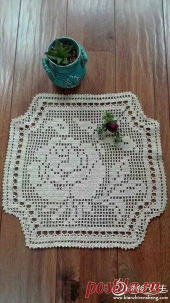 Филейная салфетка с розочкой крючком