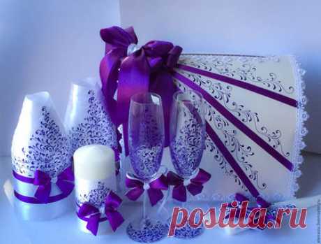 Купить Набор аксессуаров на свадьбу Фиолетовая роспись - фиолетовая свадьба, фиолетовые аксессуары, на свадьбу, купить