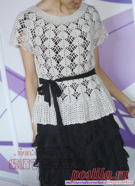 Ажурный топик или платье Кайли Миноуг на его основе Обсуждение проходило здесь: https://www.stranamam.ru/  Вот варианты топика  Схема и небольшой фото-мк с китайского сайта  Р ап орт узора 12 петель.