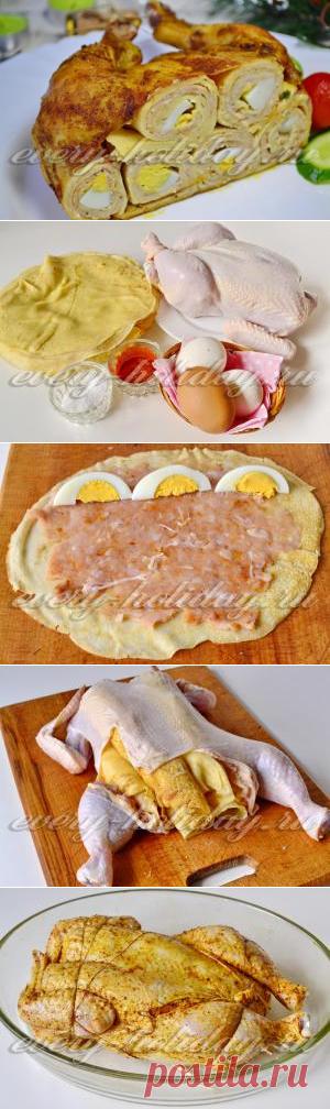 Курица, фаршированная блинами: пошаговый фото рецепт