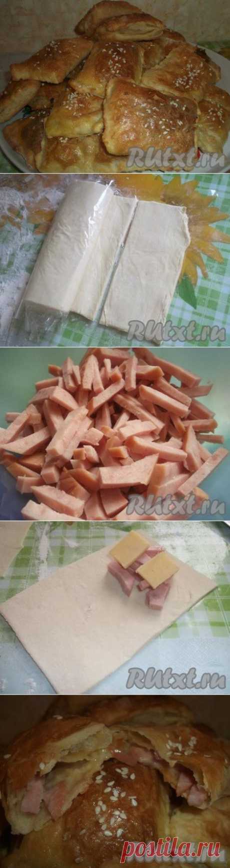 Пирожки из слоеного теста с сыром и колбасой (рецепт с фото) | RUtxt.ru