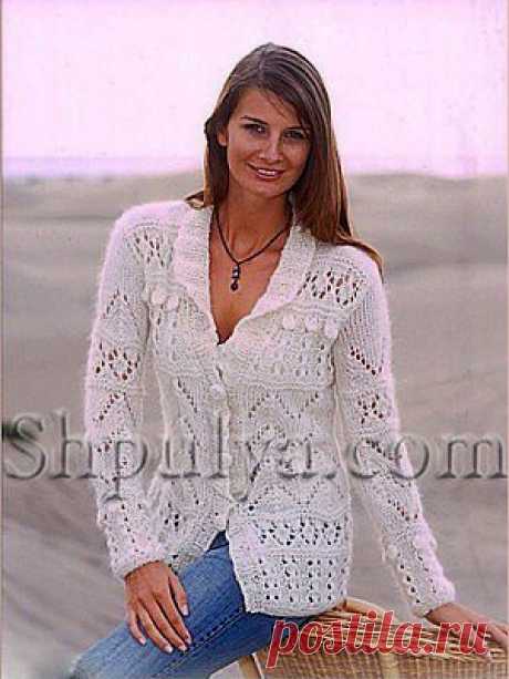 Ажурный белый жакет, вязаный спицами — Шпуля - сайт о вязании