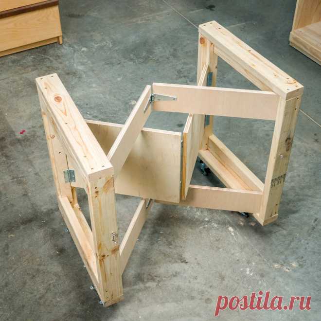 Saturday Morning Workshop: Folding Mobile Workbench Cutting List Project Plans Create the end frames Fasten the frame rails (A) to the frame stiles (B) with glue and screws. Attach the fixed supports (C) to the interior face of the stiles. Notch and attach mounting strips Notch both ends of the mounting strips (D). Glue and screw the mounting strips to the inside face of the frame stiles (B). Learn some essential jigsaw tips here. Mount the folding supports Set a 2x4 under...