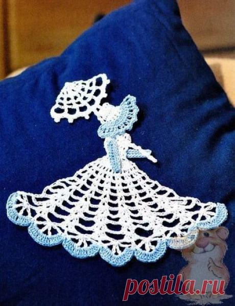 Аппликация на подушку &quot;Дама с зонтиком&quot; | «Хомяк55.ру» сайт о вязании