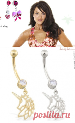 14k Yellow Gold belly ring with dangling unicorn