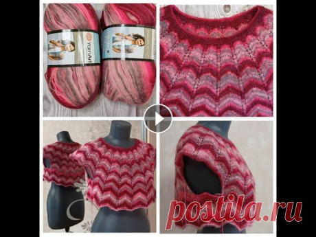 Туника спицами с круглой кокеткой узором зигзаг из пряжи YarnArt angora active. Часть 1 Всем здравствуйте! Предлагаю вам посмотреть начало моего нового процесса по вязанию спицами туники, а может и платье получится. Изделие вяжу сверху, с...