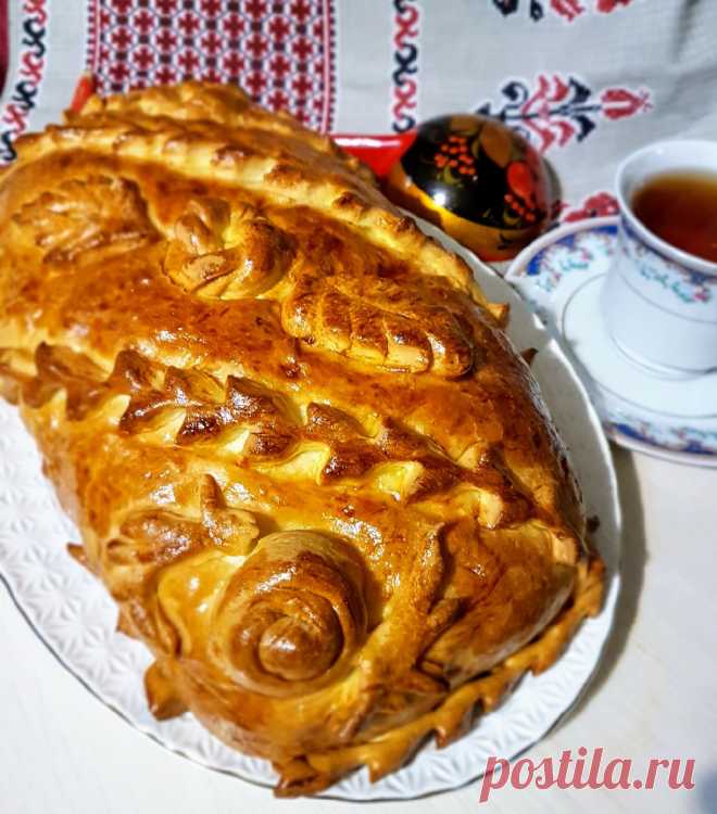 Кулебяка с рыбой, грибами, яйцом и рисом - рецепт автора Ирина Фаткулина