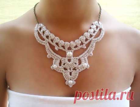 Wedding necklace Crochet necklace Bridal necklace Victorian necklace Silver…