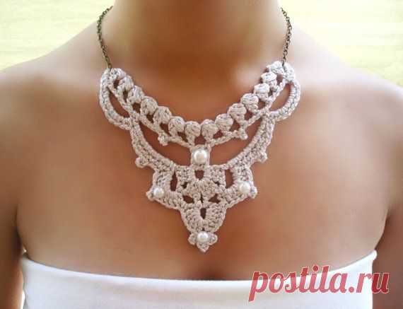 Wedding necklace Crochet necklace Bridal necklace Victorian necklace Silver…