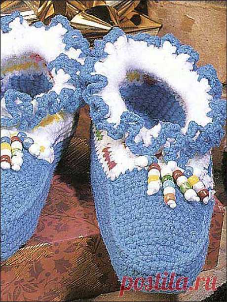 Вязание крючком - Вязаные носки и тапочки Узоры - Раффлед Мокасины