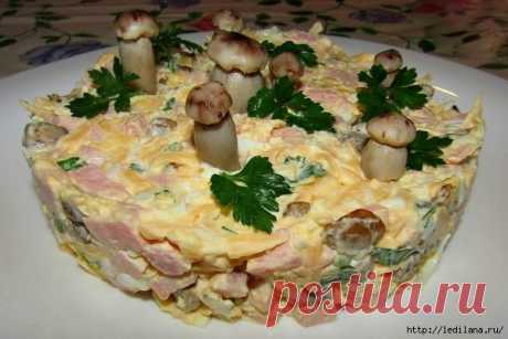 Салат с ветчиной, грибами и сыром – вкусный и очень сытный