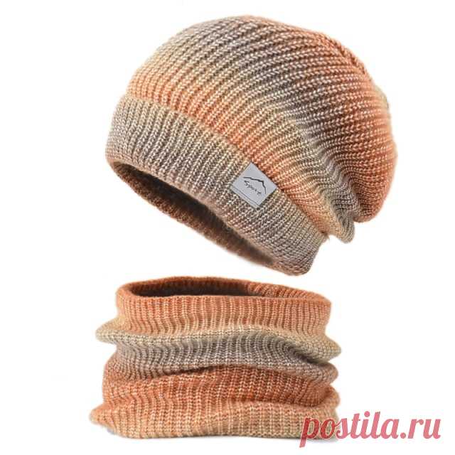 706р--Женская зимняя шапка 2021 сохраняющие тепло вязаные шапки шарф маска Набор шерстяные градиентные шапки уличные толстые шапки с узором для женщин 9859 | Аксессуары для одежды | АлиЭкспресс