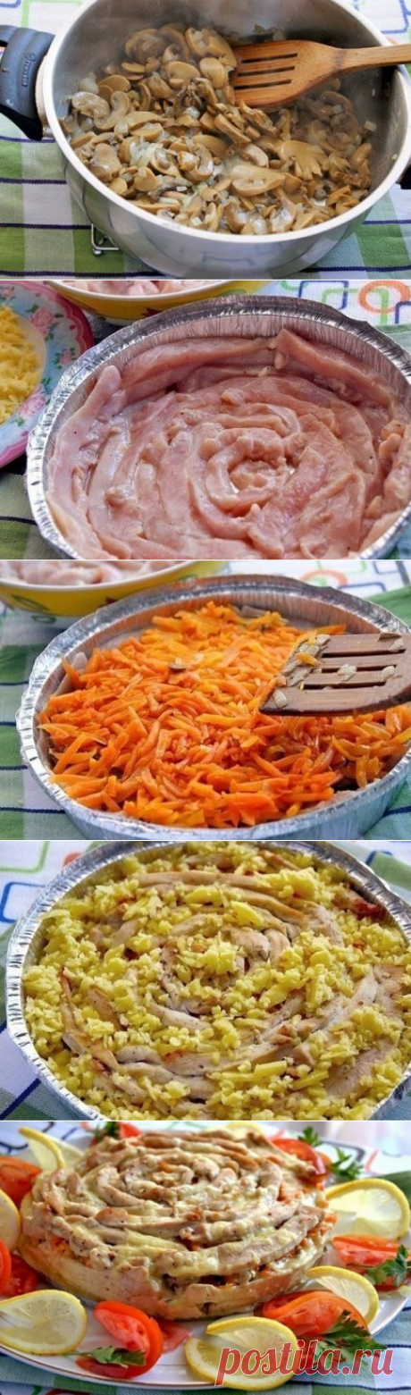 Пирог «Чайная роза» с курицей и грибами, рецепт — Вкусо.ру