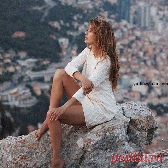 Модное платье спицами. Узоры ромбы для платья
