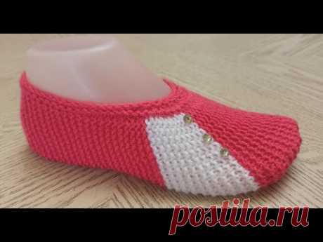Легкие  и удобные тапочки-следка на двух спицах № 41 / Tejiendo Pantuflas / Patik modeli