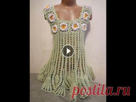 Платье туника Часть 1  Tunic dress Part 1 Цветок Цветок в квадрате Соединение квадратных мотивов Кокетка из квадратов Обвязка кокетки #вязаниекрючком #вязаноеплатье#туника...