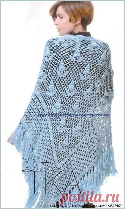 Шаль с рельефным узором на сетчатом фоне ***