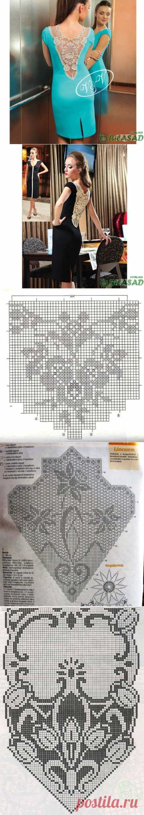 Вяжем вставки для платья с открытой спиной.