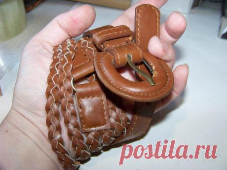 Коричневый ремень косичка средней толщины с овальной пряжкой и бронзовой фурнитурой за 75 грн. | Шафа