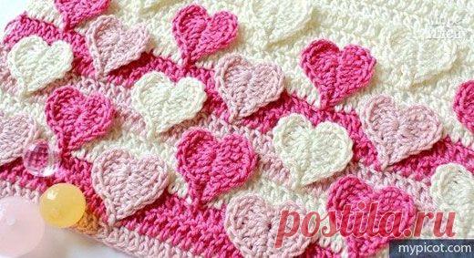 Очаровательный узор "Сердечки" крючком. Схема +МК