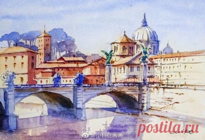 Урок рисования акварелью: старинный город