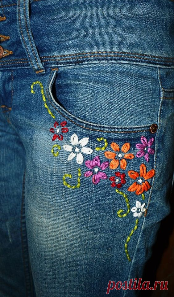 Простая, но крутая вышивка по джинсовой ткани: 20 классных идей