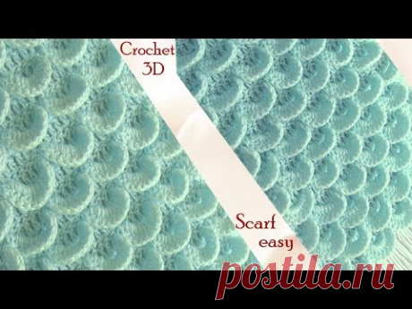 Bufanda a Crochet en punto 3D plumas pavo real o media luna tejido tallermanualperu