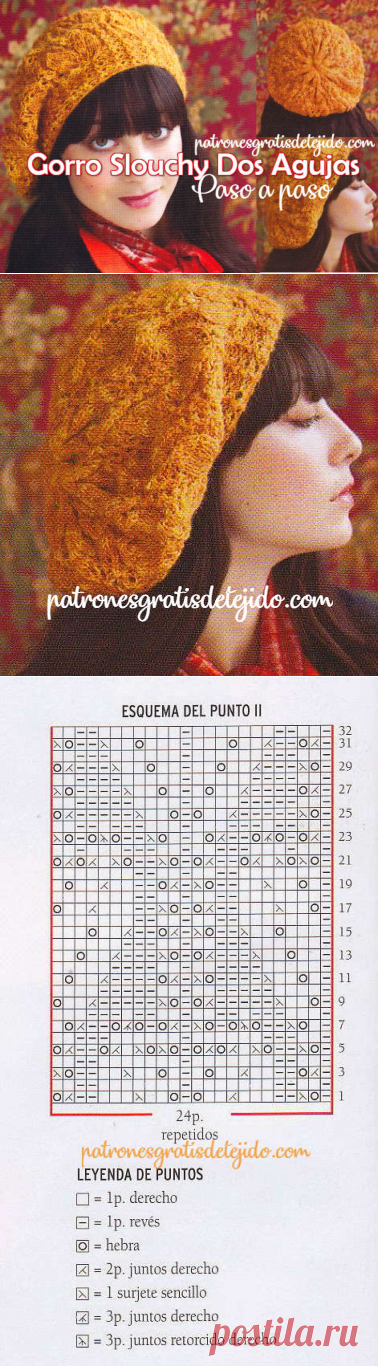 Gorro Slouchy para tejer en dos agujas / Paso a paso | Crochet y Dos agujas - Patrones de tejido