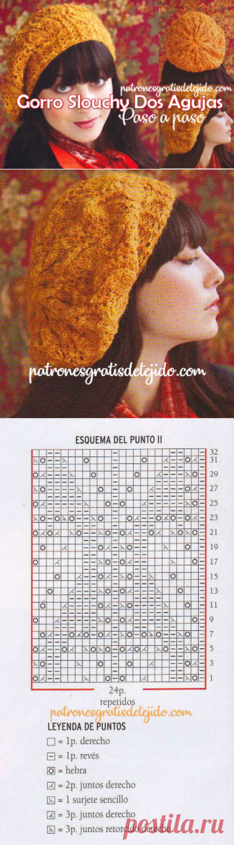 Gorro Slouchy para tejer en dos agujas / Paso a paso | Crochet y Dos agujas - Patrones de tejido